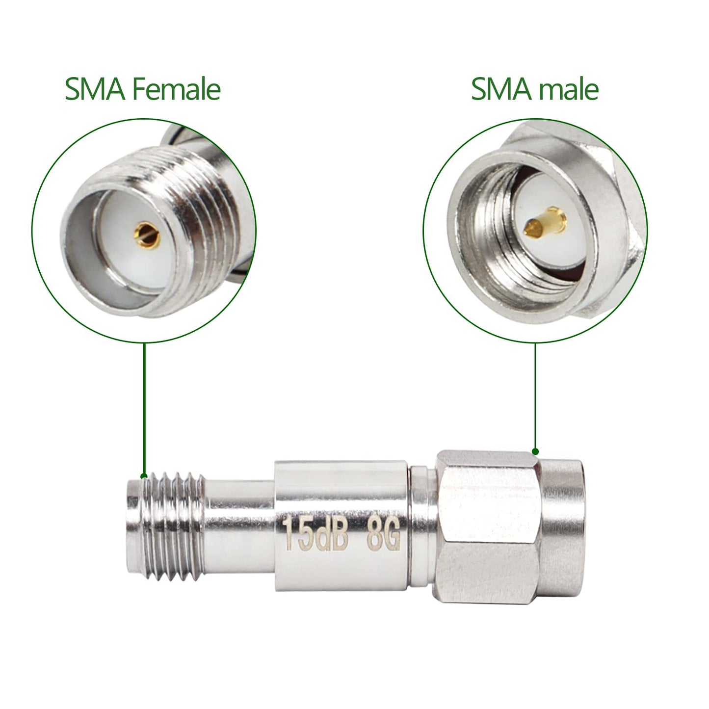 XRDS -RF SMA Male to SMA Female Coaxial RF Attenuator, DC to 8 GHz, 50Ohm, 2W, 15dB Constant Attenuator?2PCS?