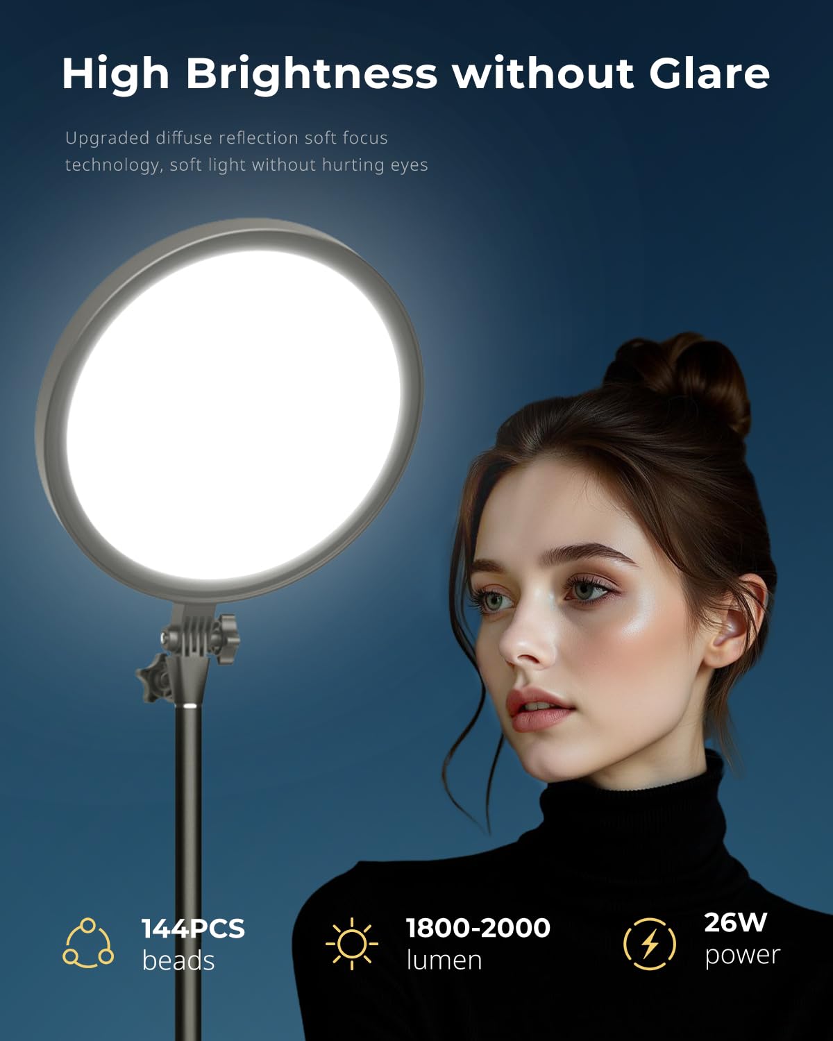 Aureday 12” Ring Light with Stand and Phone Holder, 79” Tall LED Circle Light with Weighted Base & Remote, Dimmable Floor Lamp for Video Recording