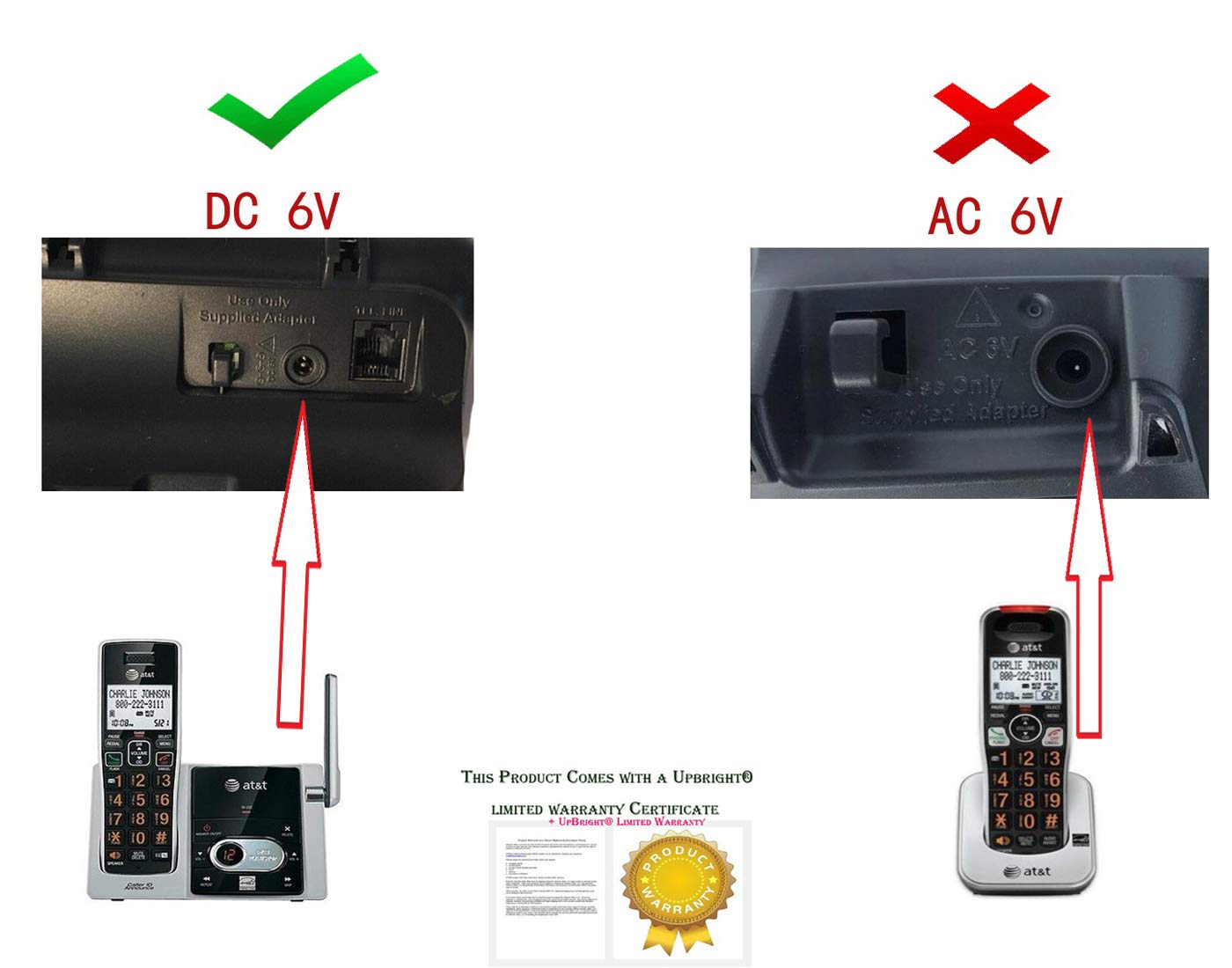 UpBright DC 6V AC/DC Adapter Compatible with VTech AT&T CS6114 CS6649 CS6759 CS6829 CS6859 CS6729-2 CS6529-14 CS6529-15 CS6529-16 CS6529-17 CS6529-2…
