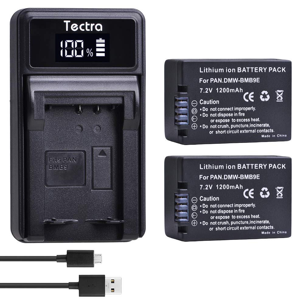 Tectra 2pcs DMW-BMB9 DMW-BMB9PP Battery + LED USB Charger for Panasonic Lumix DC-FZ80, DMC-FZ40K, DMC-FZ45K, DMC-FZ47K, DMC-FZ48K, DMC-FZ60, DMC-FZ70