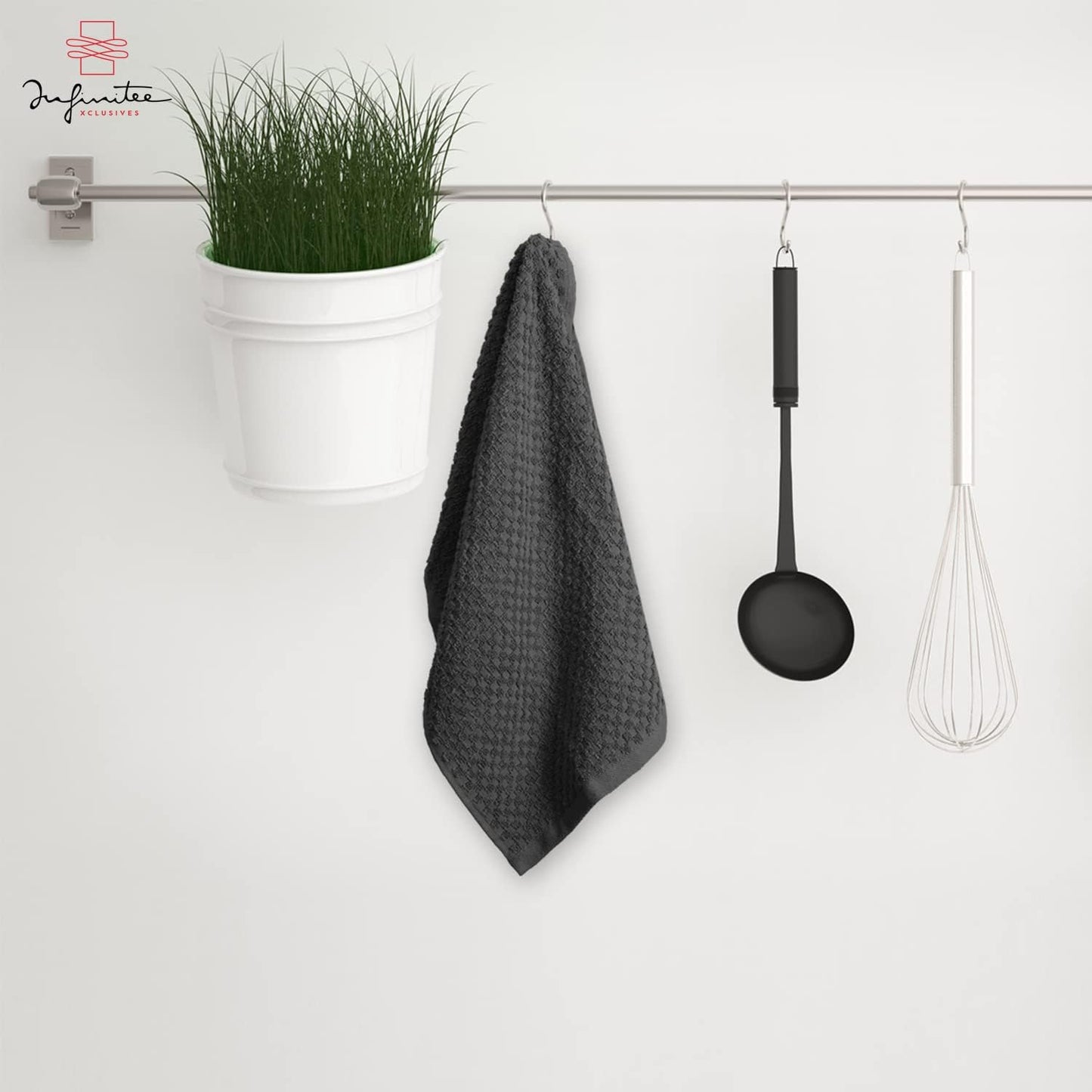 Infinitee Xclusives 100% Cotton Kitchen Towels – 15x25” Ultra Soft, Super Absorbent Terry Dish Towels, Grey