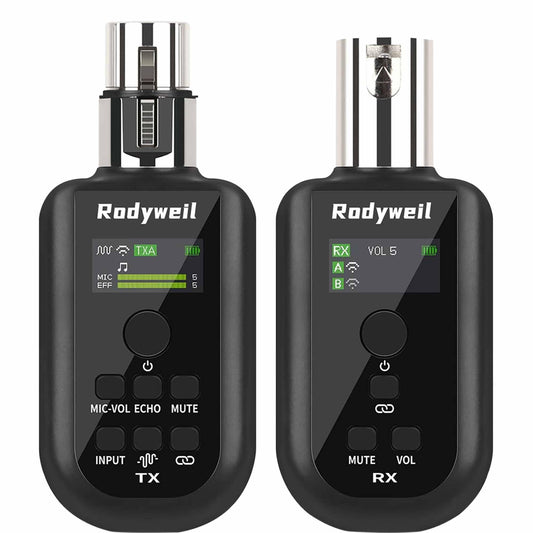 Wireless XLR Transmitter and Receiver 2.4G for Dynamic Condenser Microphone with Noise Reduction, Reverb, 48V, Mute