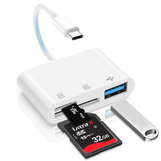 USB C SD Card Reader for iPhone Adapter, 3-in-1 Memory Card Reader Dual Slots with USB Camera Adapter, Digital Camera Adapter iPhone 15/16/17, iPad