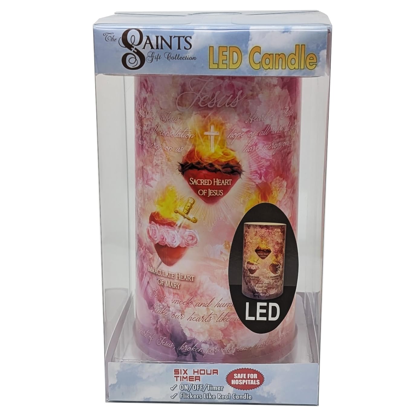 THE SAINTS COLLECTION 4x7 LED Prayer Candle Three Hearts Flameless with Timer