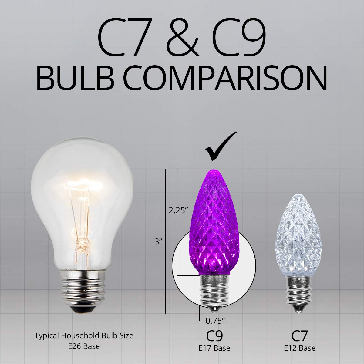 Wintergreen Lighting OptiCore C9 LED Christmas Light Bulbs - Replacement LED Christmas Lights Heavy Duty Premium Outdoor Christmas Lights, E17 Base