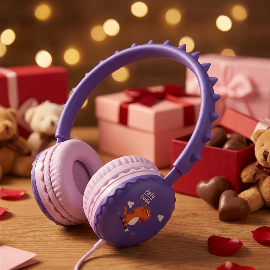 KERHAND Kids Dinosaur Wired Headphones with Noise Cancelling Purple