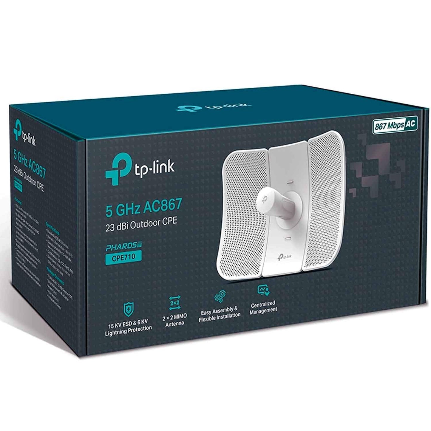 TP-Link CPE710 5GHz AC867 Long-Range Gigabit Outdoor CPE for PtP and PtMP Transmission - 23dBi, Passive Powered, Free Injector, Pharos Control
