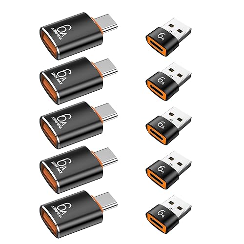 10-Pack 10Gbps/120W USB C to USB Adapter & C Male to 3.1 Female Charger,Compatible with MacBook Pro/Air, iPhone 16 15 Pro Max/15 Plus/14 13 12…