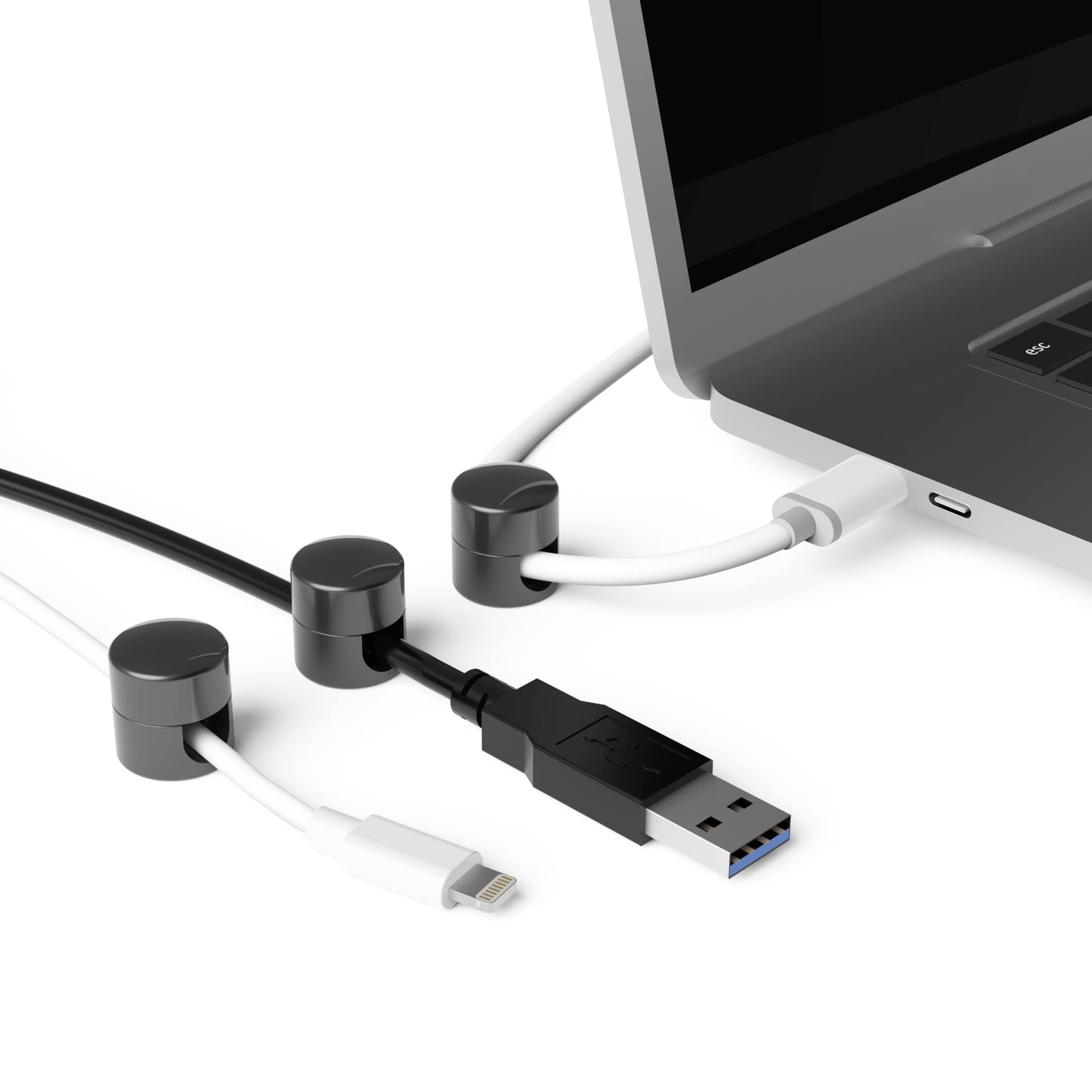 ICONIT Cable Anchors for Desk Organization Gun Metal | Premium Aluminum Cord Organizers | Charger + Cable Management Clips for Home & Office |