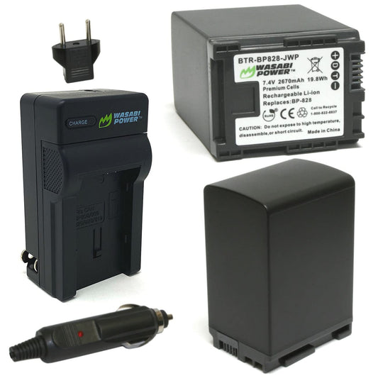 Wasabi Power Battery (2-Pack) and Charger for Canon BP-828 and Canon VIXIA HF G30, XA20, XA25