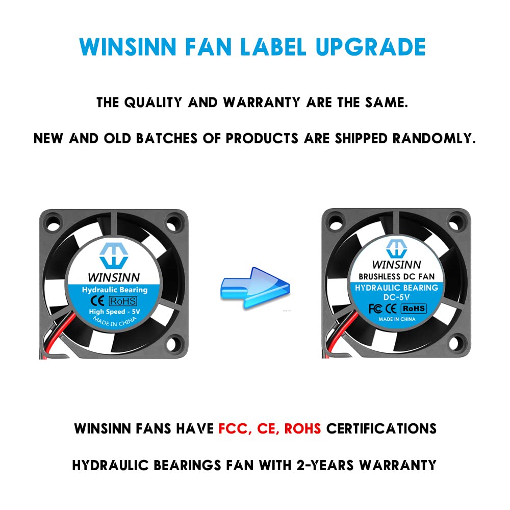 WINSINN 20mm 5V Fan - Hydraulic Bearing 12000 RPM 2010 Cooling Fan Replacement for Raspberry Pi/3D Printer/Small Server/Gaming Consoles/Network, 30cm
