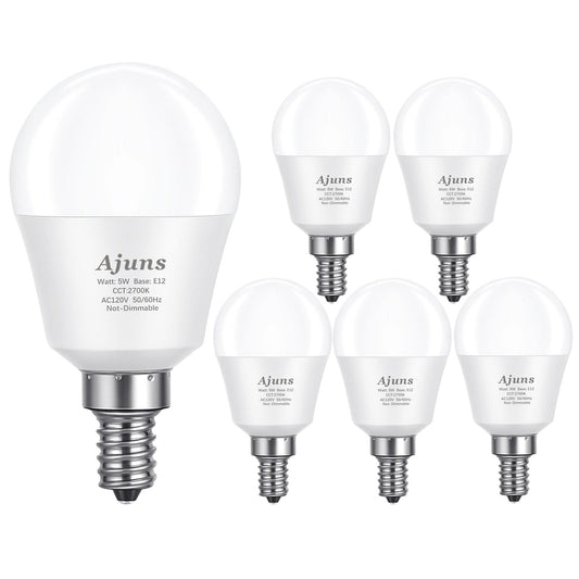 Ajuns 5Watt (40W Equivalent) LED Bulbs, E12 Small Base Ceiling Fan Light Bulbs,450 Lumen,Warm White 2700K, 120V A15 LED Bulb Globe Shape,Non Dimmable