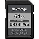 Nextorage 64GB SDXC UHS-II V90 Japanese Brand pSLC Max. Write Speed 299MB/s Max. Read Speed 300MB/s 4K Recording NX-F2PRO64G SD Card Memory for Camera