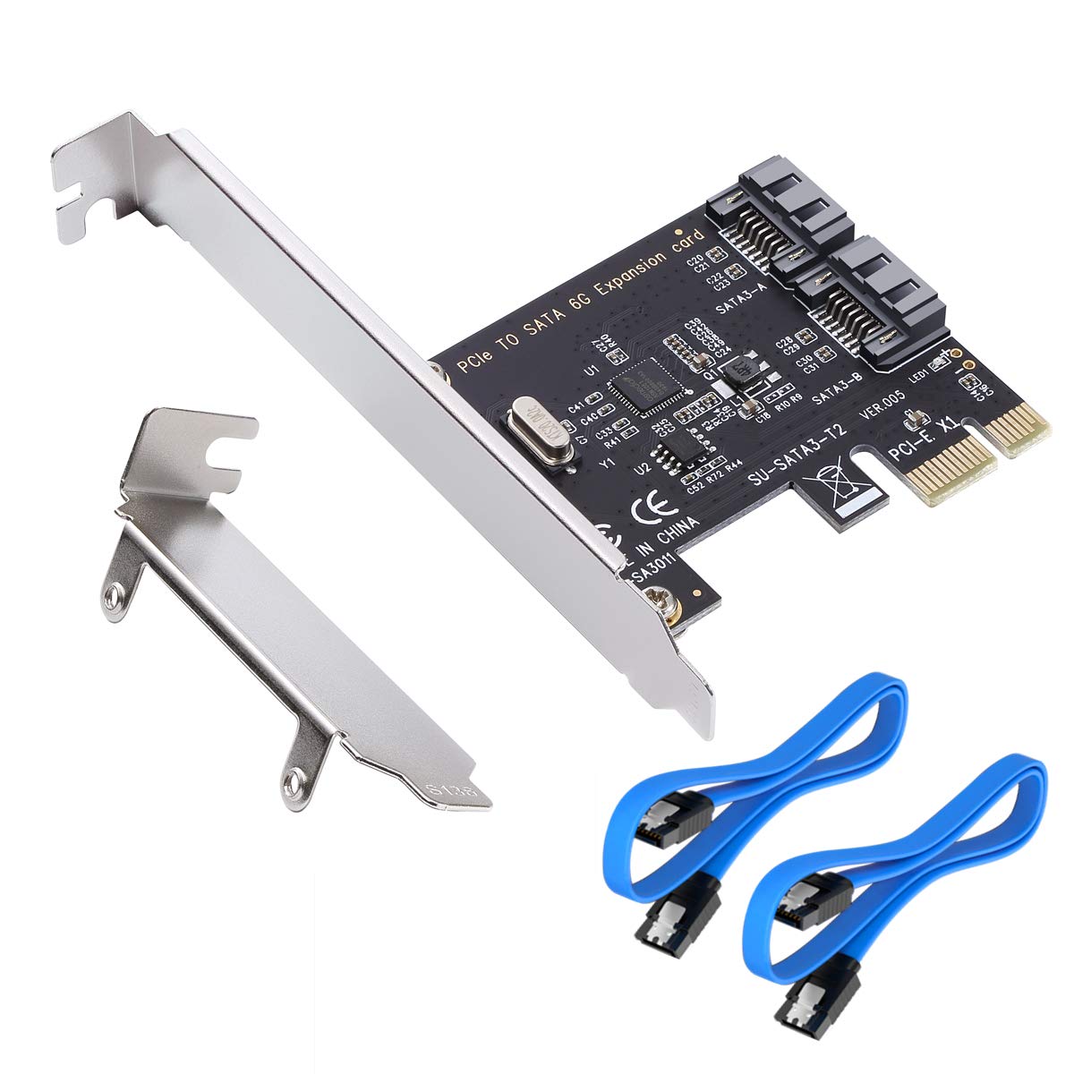 MHQJRH PCI Express 3.0 (2-Port) Controller Card, PCIe to SATA III 6Gb/s Converter, Supports SSD and HDD, Includes Bracket and 2 SATA Cables