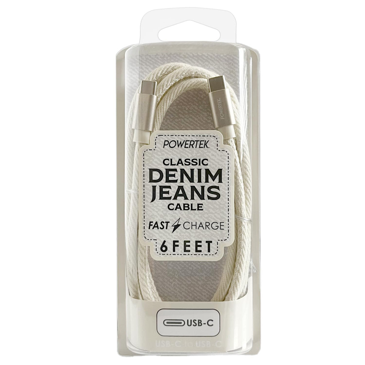LIQUIPEL Powertek Denim USB C to USB C Fast Charging Cable, 6ft Charger for Galaxy, iPhone, MacBook, and More (Cream)
