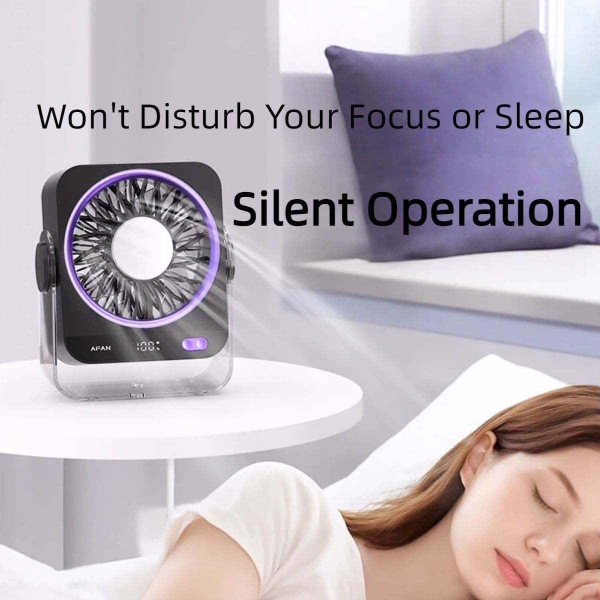 Rechargeable USB Desk Fan with Cooling Function, 5 Speeds Quiet Portable Fan with Digital Display,Turbo Airflow & 180° Tilt,Small Personal Fan