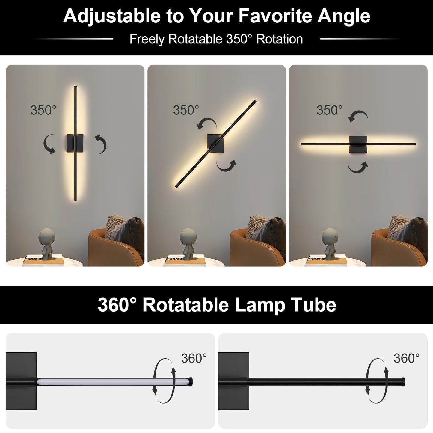 YCZM 27 in Battery Operated LED Wall Sconces, 10000mAh Rechargeable, 2 Pack