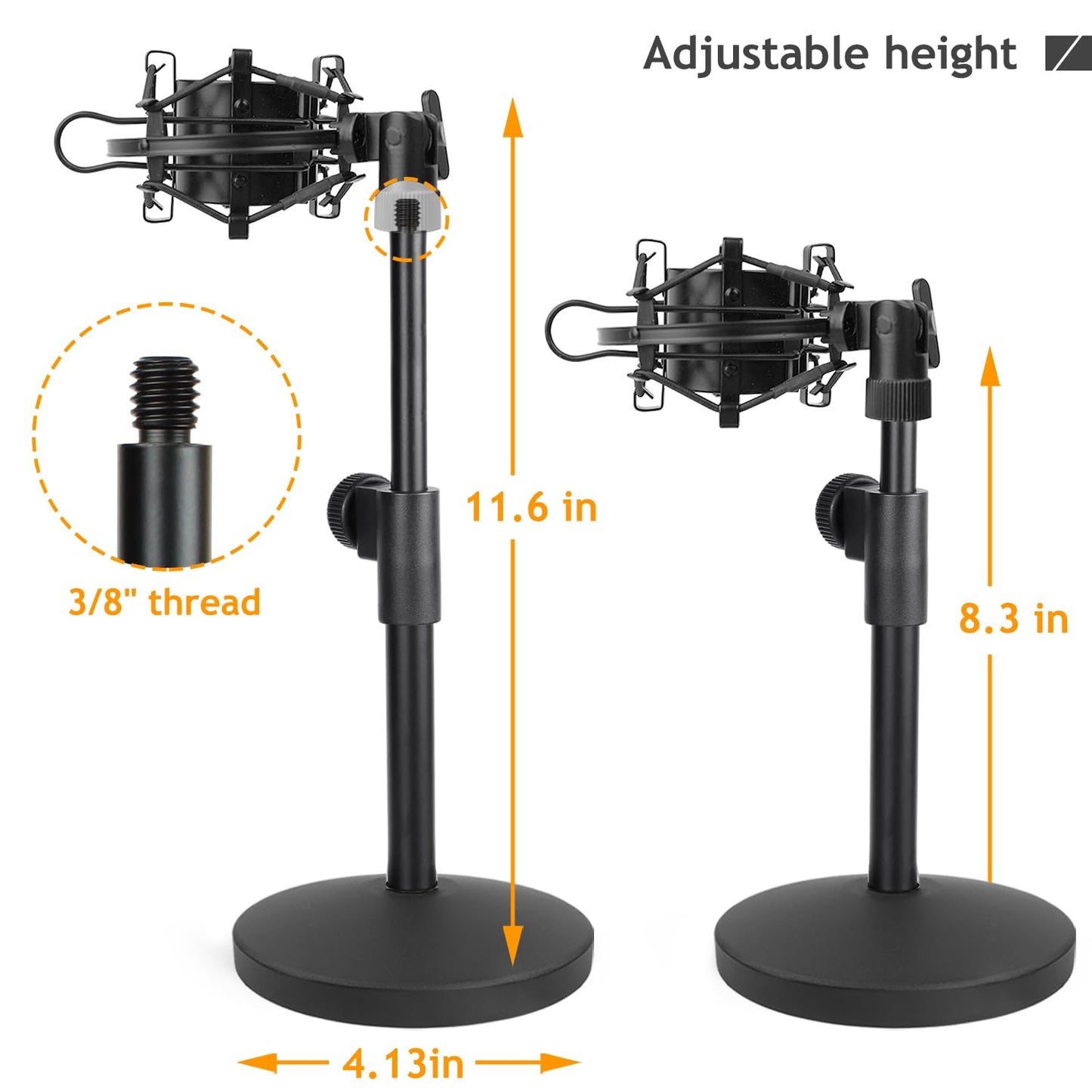 Desk AT2020 Stand, Adjustable Metal Table Mic Stand with Shock Mount for Audio Technica AT2020 AT2020USB+ AT2035 ATR2500x Condenser Studio Microphone