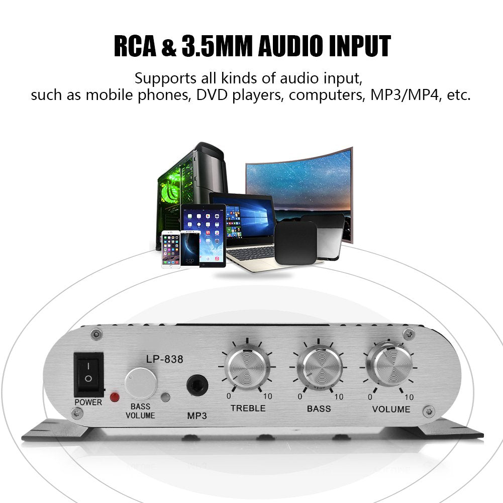 Yoidesu Mini HiFi Audio Power Amplifier, 15W x 2 RMS, 2.1CH, Low Distortion, Aluminum Alloy, 3.5mm Input, Supports Mobile Phones, DVD Players