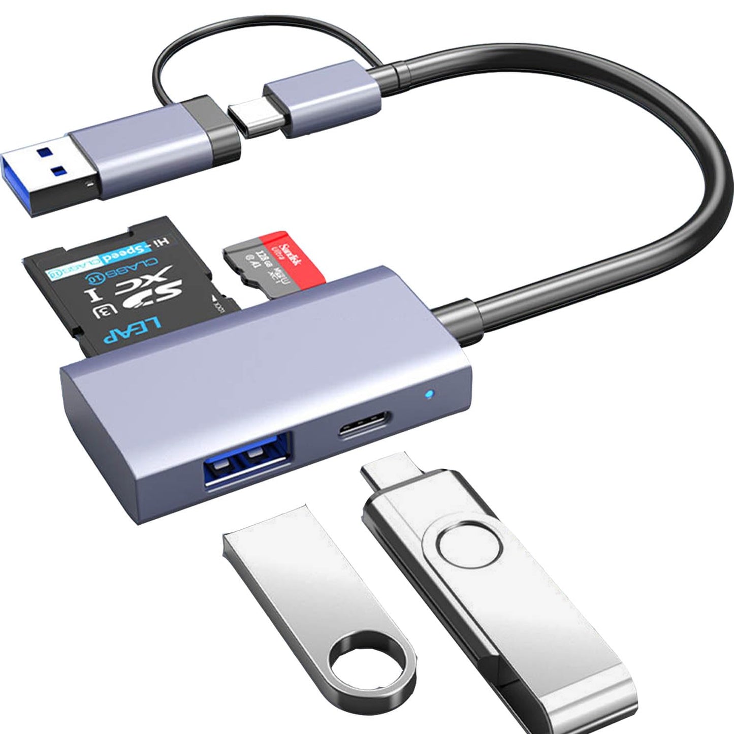 USB C USB 3.0 SD Card Reader 4 in 1, USB A&C Hub with Memory SD/TF Card Reader, USB 3.0 OTG, USB C Ports Compatible for PC, Laptops, MacBook Pro/Air