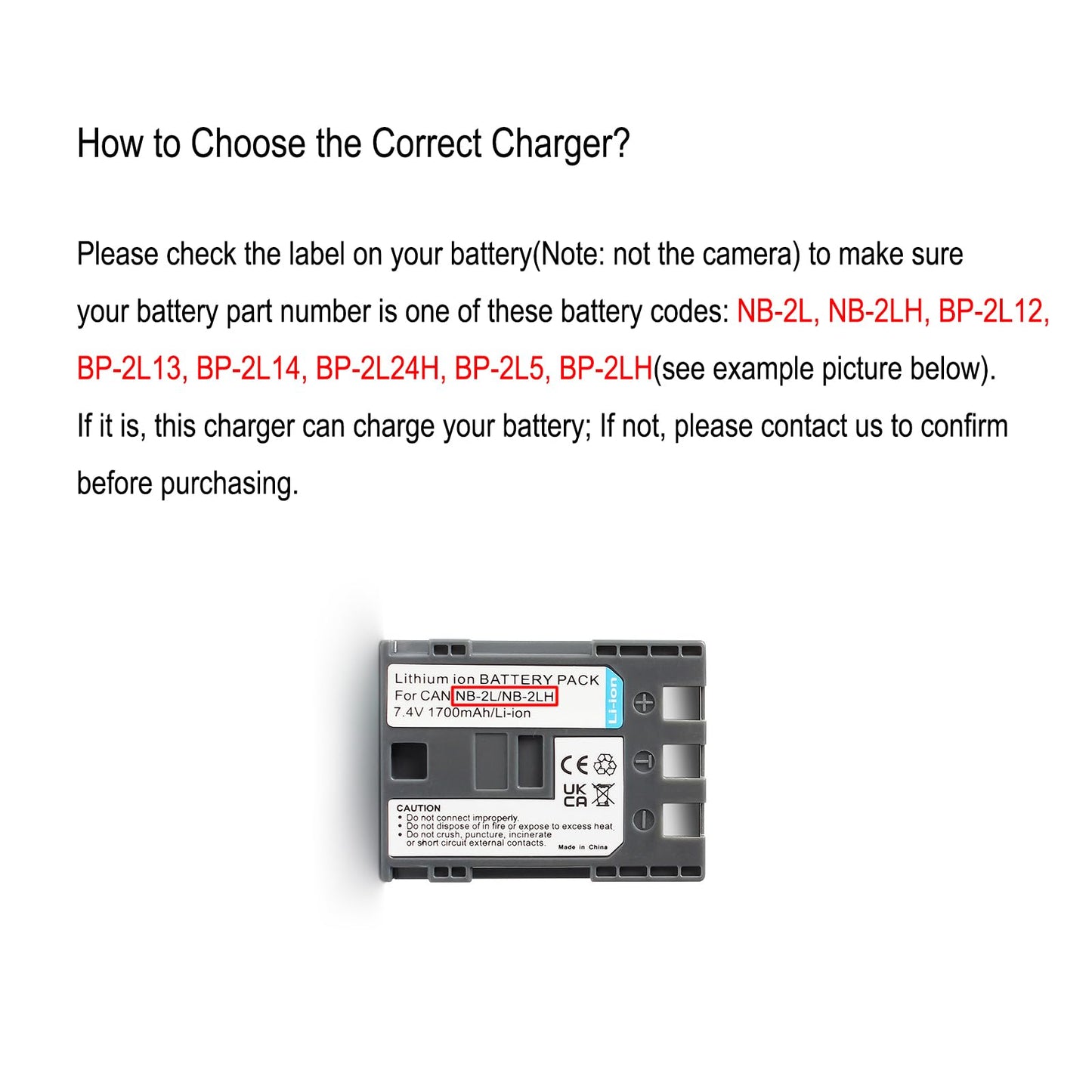 NB-2L/NB-2LH Battery Charger for Canon DC301, DC310, DC320, DC330, DC410, DC420, EOS Digital Rebel XTi