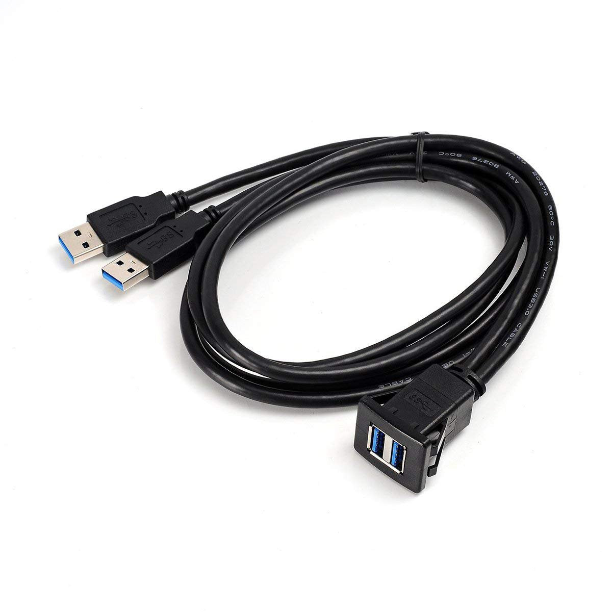 Kework 3.3 Feet Dual USB 3.0 Ports Flush Mount Cable, 2 Ports USB 3.0 Male to Female Panel Dash Mount Extension Cable for Car Boat Motorcycle