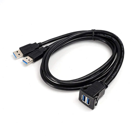 Kework 3.3 Feet Dual USB 3.0 Ports Flush Mount Cable, 2 Ports USB 3.0 Male to Female Panel Dash Mount Extension Cable for Car Boat Motorcycle