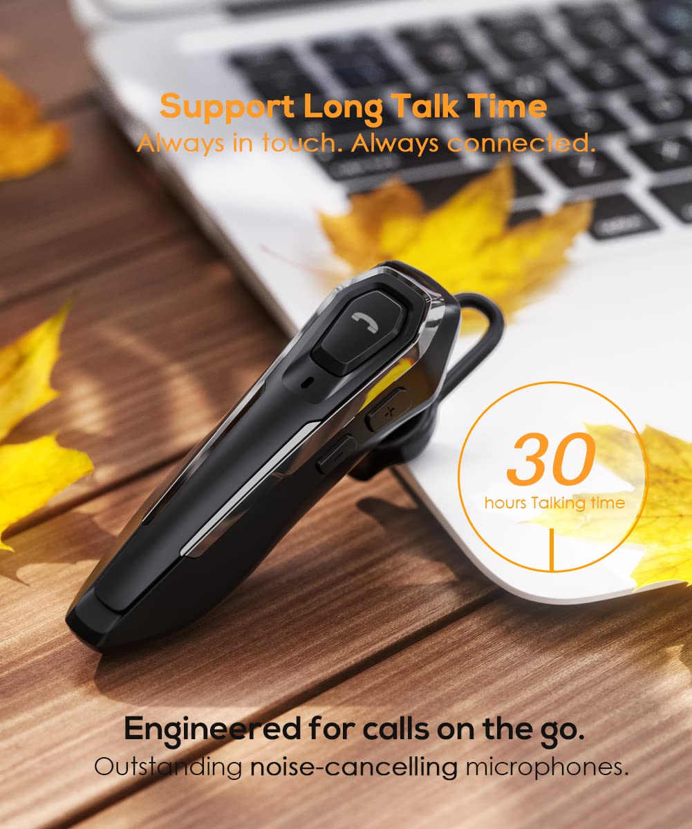 Micool Trucker Bluetooth Headset, Noise Cancelling Single Ear Headset, 30H Talking Time, Hands Free Bluetooth Earpiece for Cell Phones