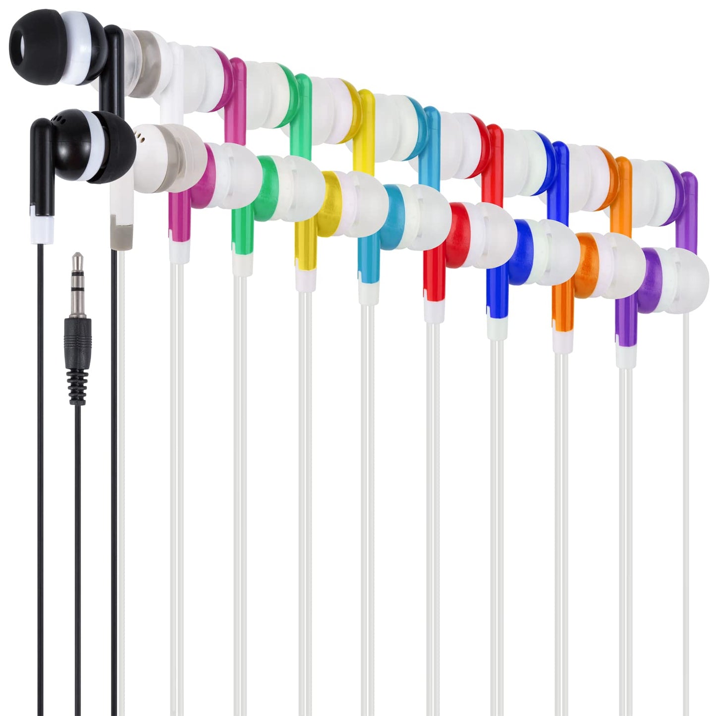 Wjjitan Kids Bulk Earbuds Headphones Earphones 50 Pack Multi Colored, Wholesale Disposable Ear Buds Individually Bagged for Schools, Classroom