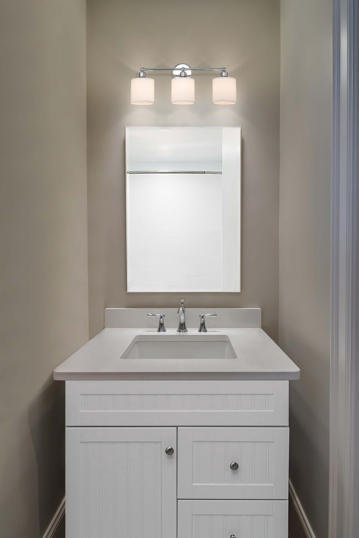 XiNBEi Lighting Wall Light, Bathroom Vanity Light with Fabric Shade, 3 Light Wall Fixture Chrome Finish for Bathroom XB-W1214-3-CH