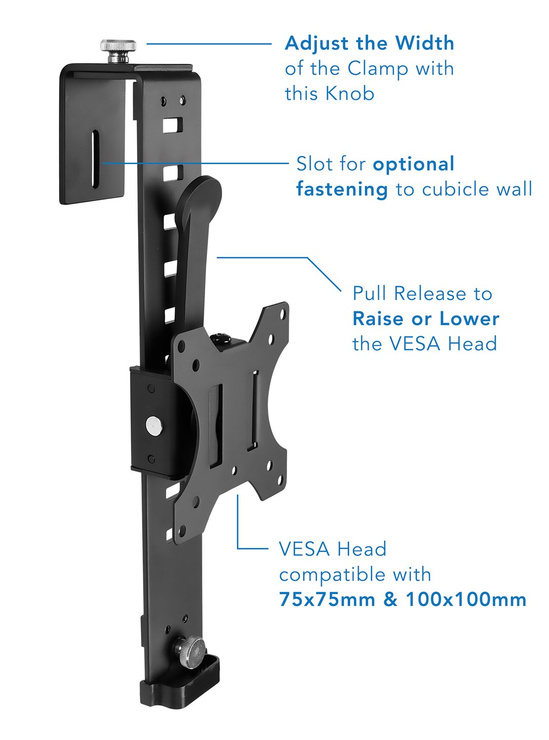 Mount-It! Black Office Cubicle Monitor Mount Bracket VESA Hanger Attachment Adjustable Clamp for 17 to 32 inch Screen, Hook Supports up to 17.6 lbs