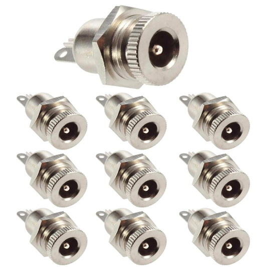 5.5 x 2.1mm DC Power Jack Socket, Threaded Female Panel Mount 2 Pin Barrel Connector, 10 Pack