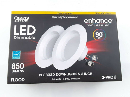 Feit Enhance 90+ CRI 75W Replacement Dimmable 2700K Soft White 5- to 6-Inch LED Retrofit Kit, 2-Pack