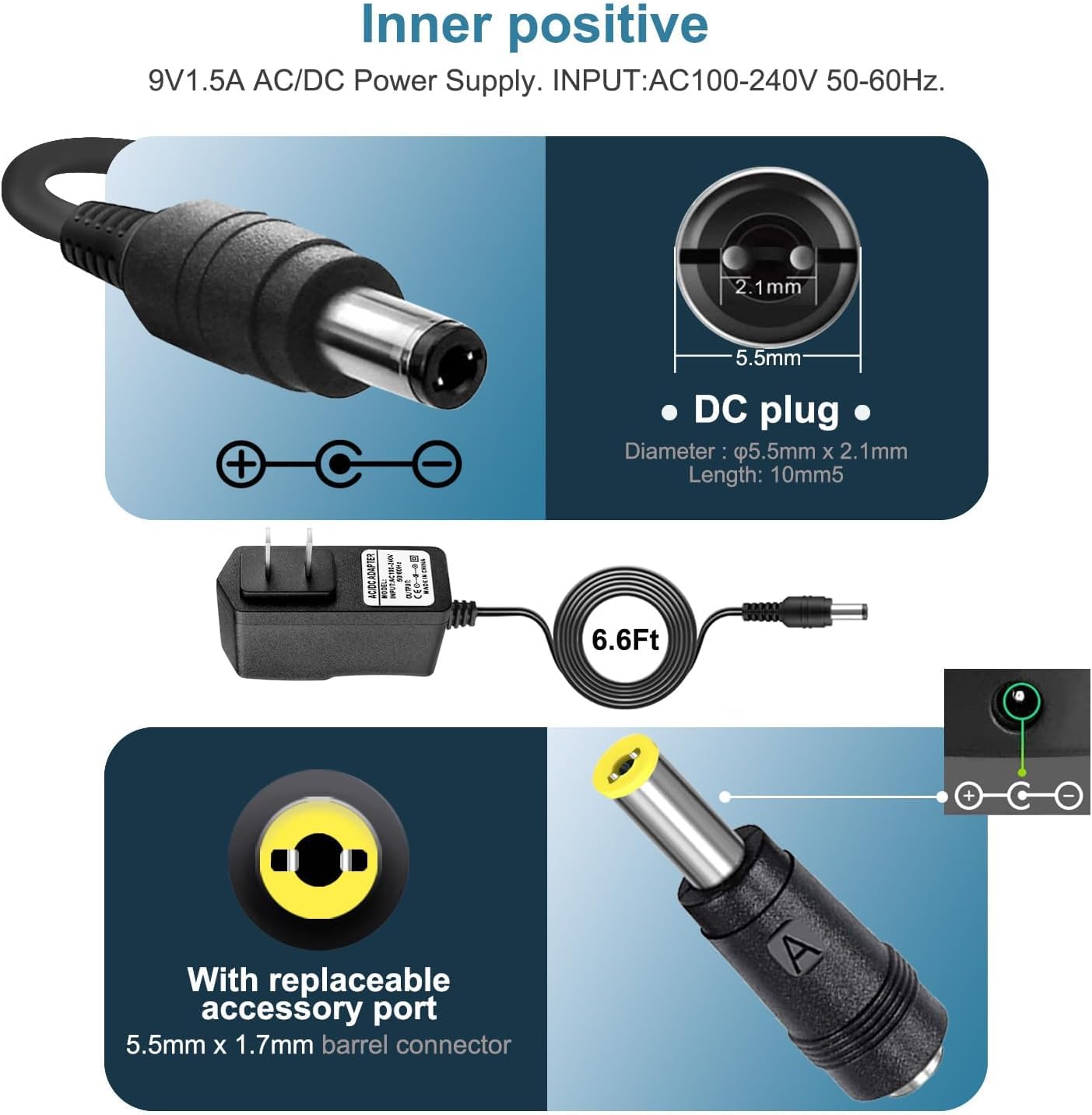 9V 2A Power Adapter fit for Casio Keyboard AD-5 AD-5MU WK-110 WK-200 LK-43 LK-100 CT-360 CTK-496 CTK-573 CTK-611 CTK-700 CTK-710 CTK-2100 CasioTone…