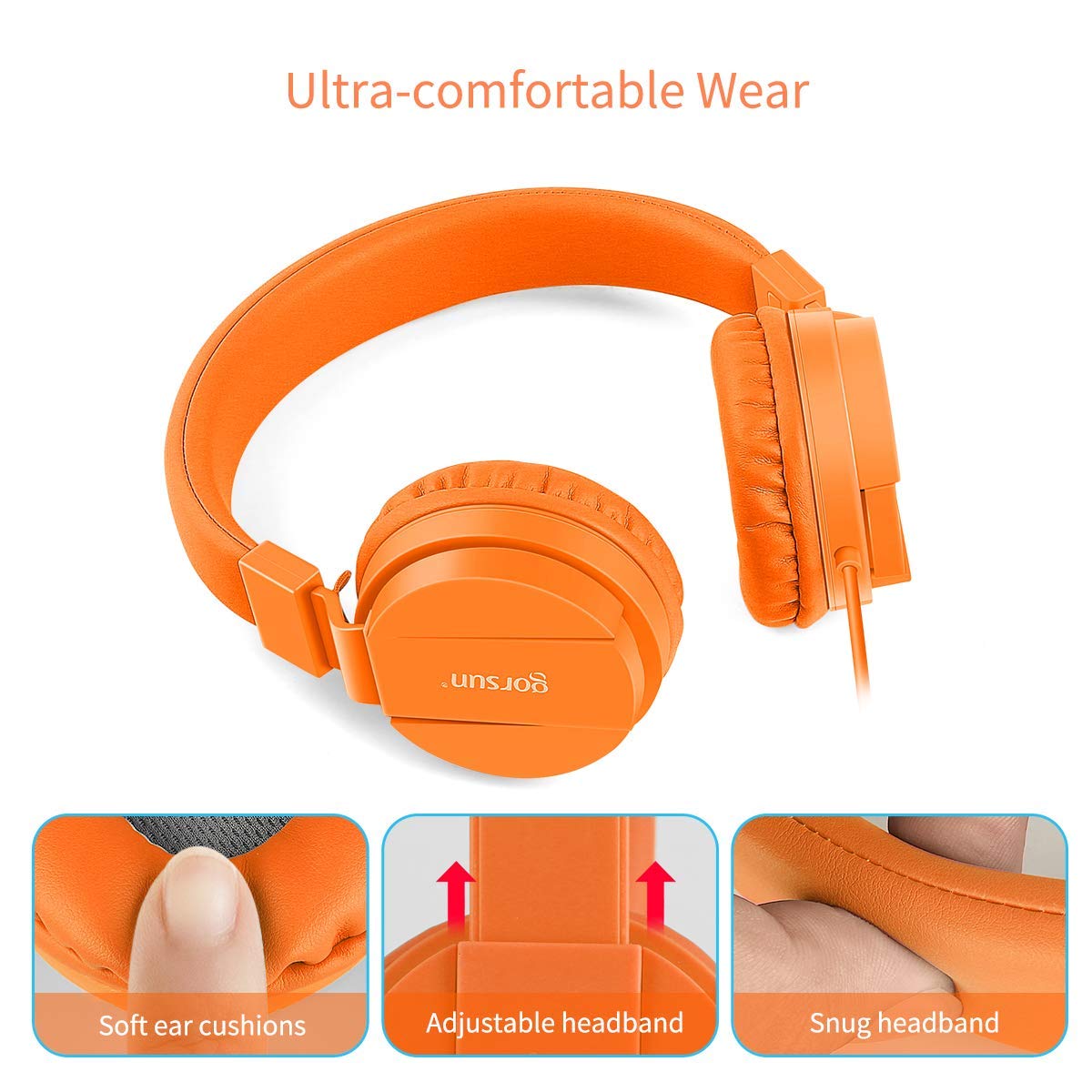 gorsun Kids Headphones, Lightweight Stereo Wired Toddler Headphones，Adjustable Headband Children's Headset for Smartphones Computer Pad…