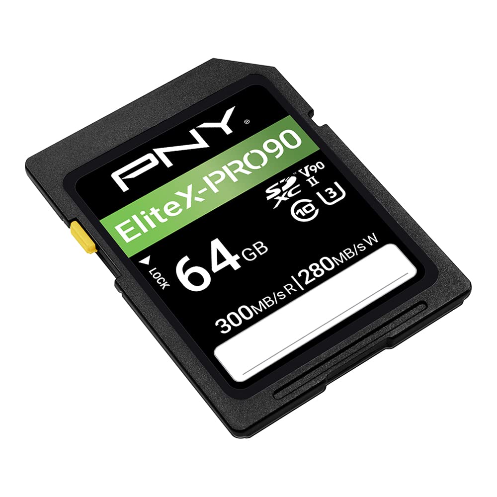 PNY 64GB EliteX-PRO90 UHS-II SDXC Memory Card - R300MB/s W280MB/s, U3, V90, 8K UHD, Full HD, UHS-II for Professional Photographers & Content Creators