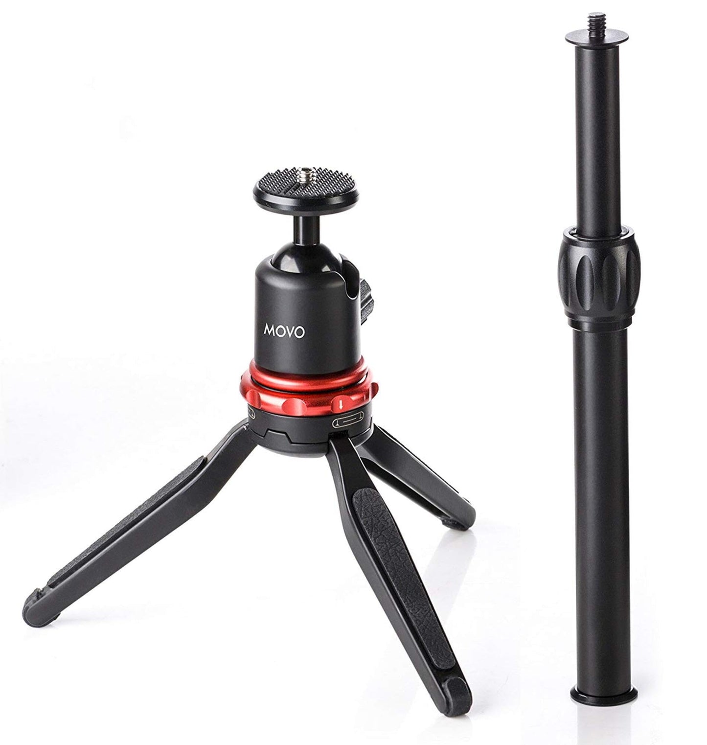 Movo Universal Mini Camera Tripod with Extendable Pole (MV-T1) Adjustable Head, Heavy-Duty Aluminum Travel Stand for DSLR, Mirrorless, GoPro