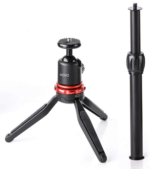 Movo Universal Mini Camera Tripod with Extendable Pole (MV-T1) Adjustable Head, Heavy-Duty Aluminum Travel Stand for DSLR, Mirrorless, GoPro