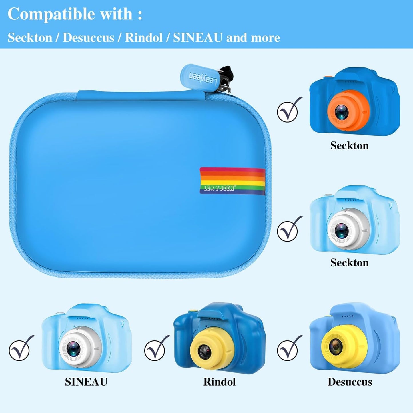 Leayjeen Kids Camera Case Compatible with Seckton/Desuccus/SINEAU/Rindol Upgrade Kids Toys Camera and Kids Digital Video Cameras for Toddler,Christmas