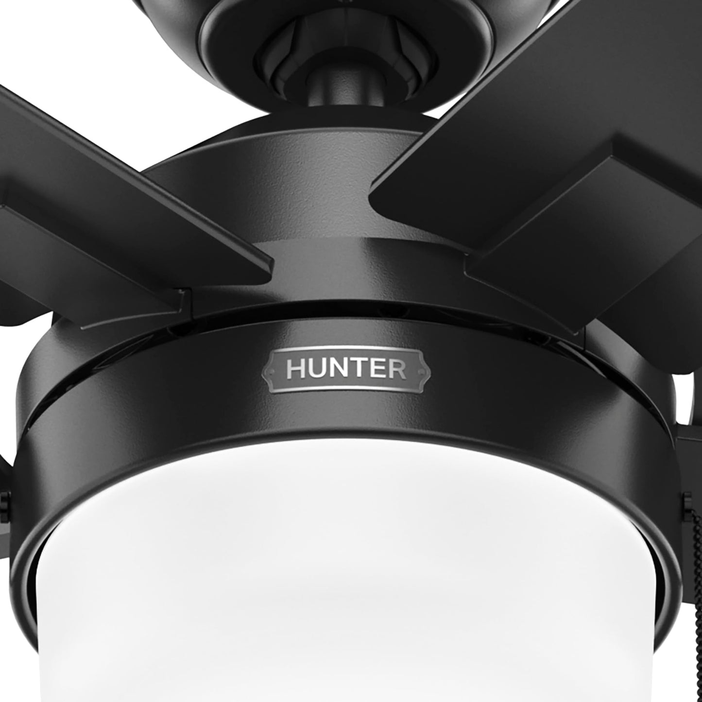 Hunter Fan 52 Inch Matte Black Ceiling Fan with Light and Pull Chain, indoor ceiling fan for Bedroom, Living Room/Family Room, Dining Room, Kitchen