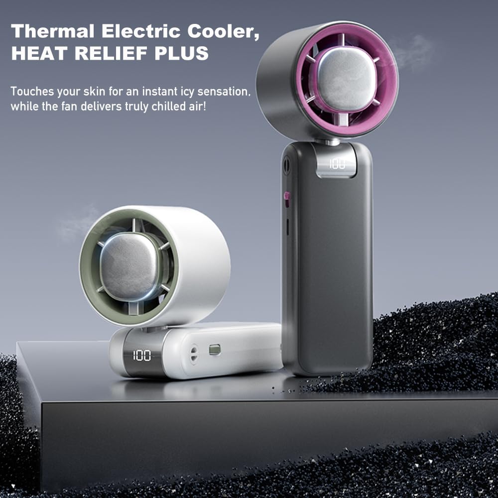 ALSKIP High Speed Handheld Fan, 13500 RPM Turbo Motor TEC Instant Cooling, 4000mAh Battery (3-23H) LCD Display, 3-in-1 Neck/Desk/Portable Fan