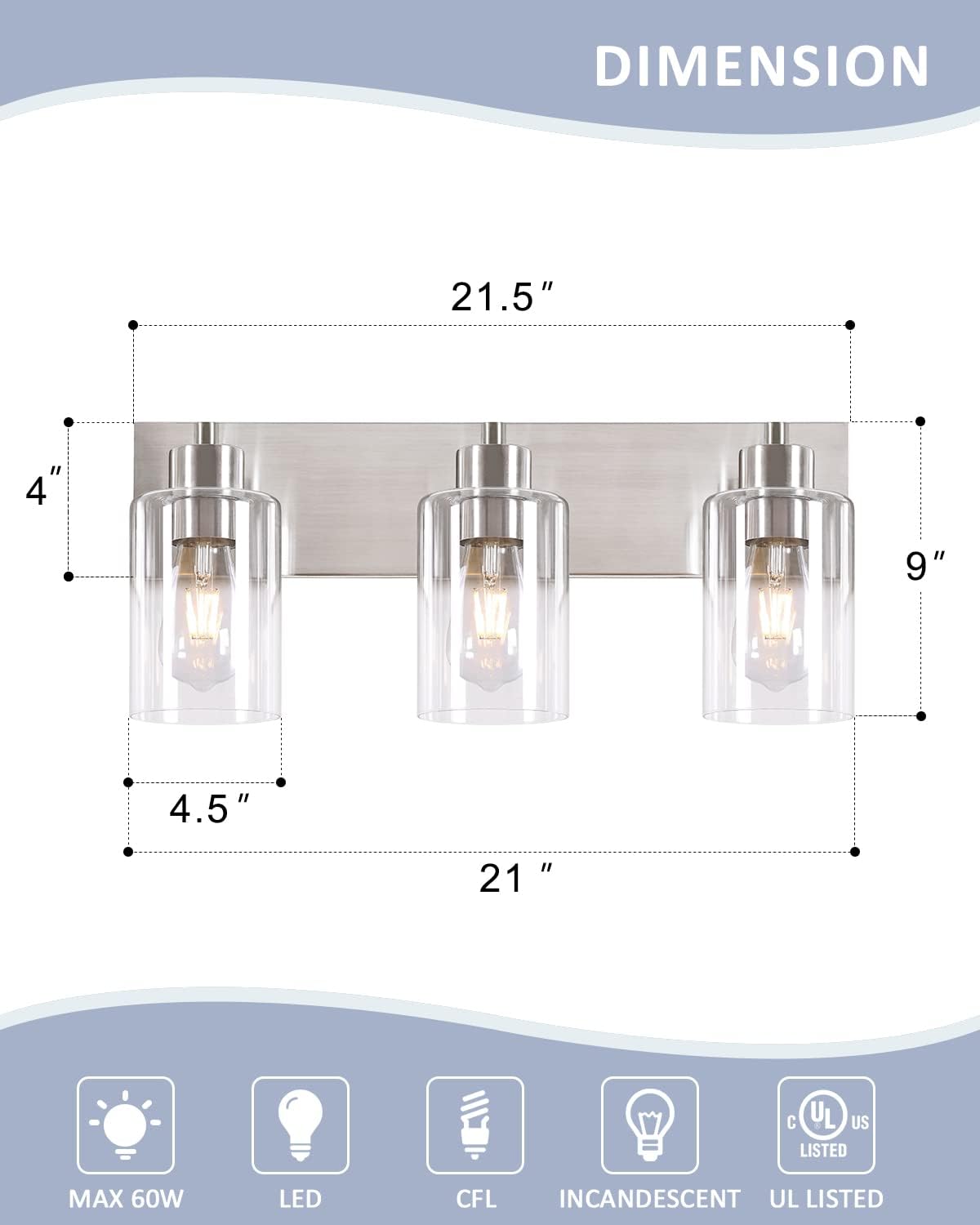 Chosenior 3-Light Bathroom Vanity Light Fixtures,Modern Wall Sconces,Bathroom Lights Over Mirror,Wall Mounted Lamp for Kitchen Living Room Bedroom