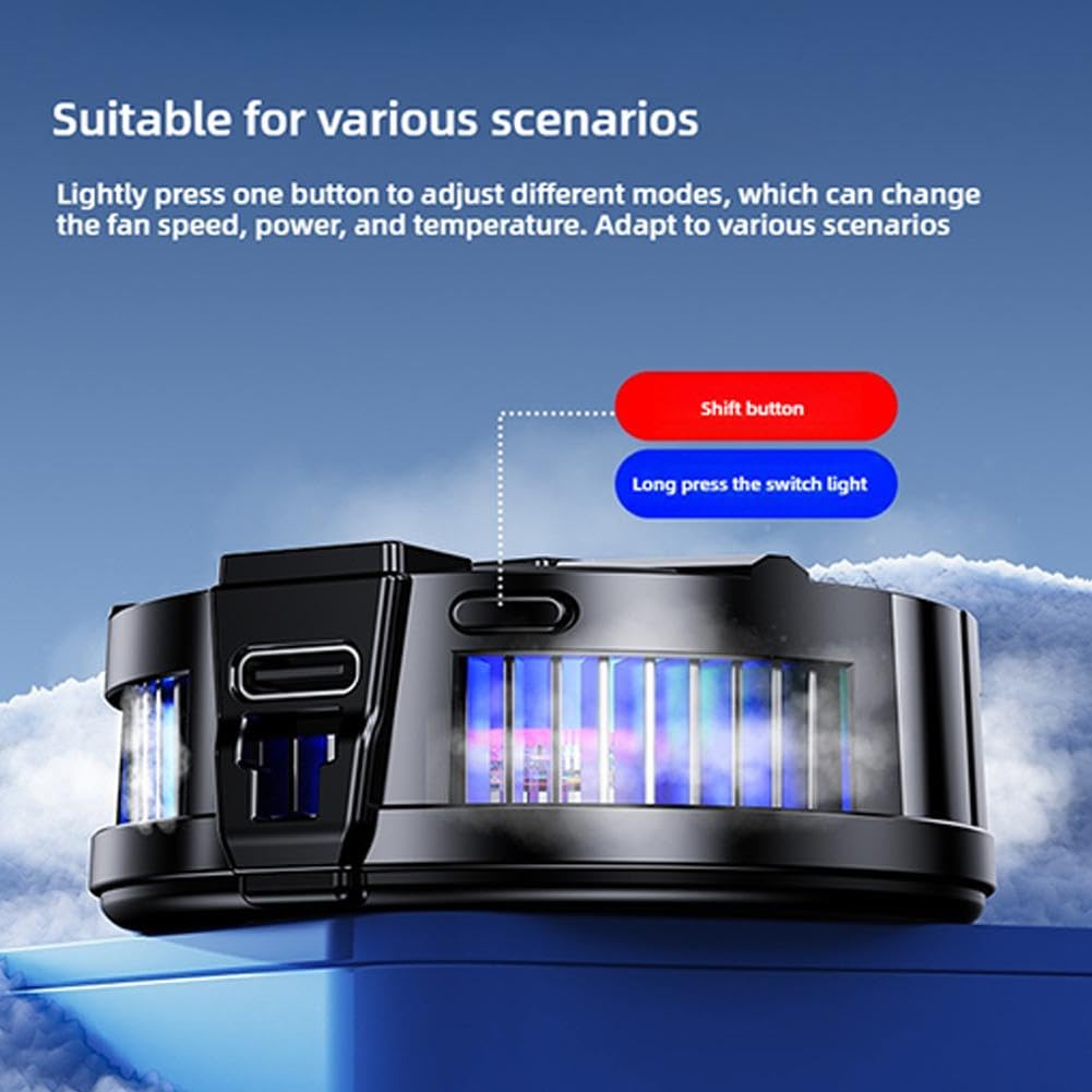 Protable Mobile Phone Cooler, Three-Speed Magnetic Cellphone Radiator with Temperature Display&Light, Rechargeable Phone Cooling Fan