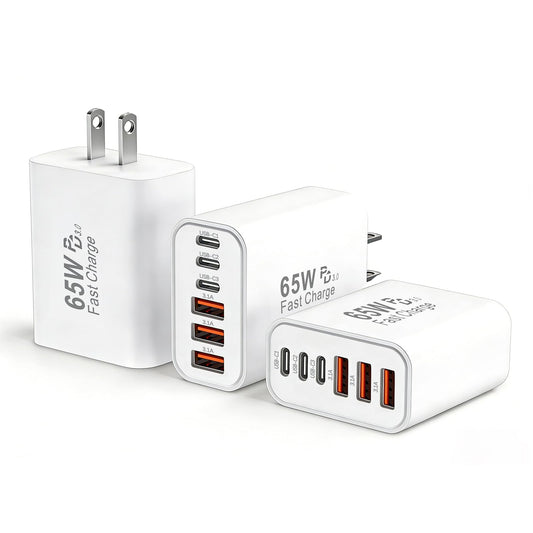 65W USB C Charger Block,3Pack 6-Port Type C Fast Phone Charging Block Cube PD Multiport USB C Power Adapter+QC 3.0 USB A Wall Plug for Apple iPhone