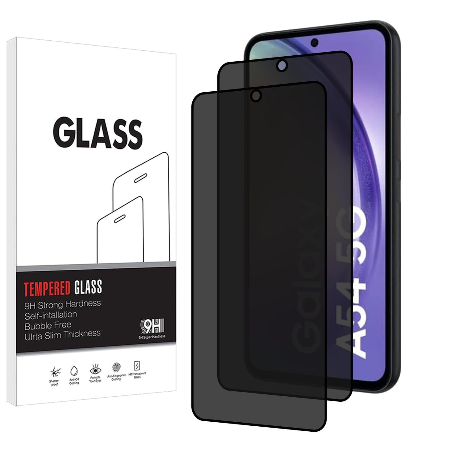 OWMGTS 2 Pack for Samsung Galaxy A54 5G Privacy Screen Protector [9H Hardness] HD [Black] Dark Anti Spy Private Tempered Glass Film for Samsung Galaxy