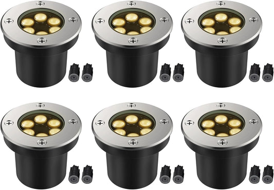 JESLED Outdoor Landscape Lights, 6W LED In Ground Well Lights, 12V 24V 3000K Warm White, IP67 Waterproof Low Voltage Landscaping Spotlight