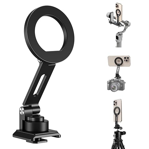 elitehood Aluminum Tripod Phone Mount Adapter for DJI RS 4 Mini, Magnetic Smartphone Tripod Mount with Arca-Standard & Hot Shoe Plate for Camera, Cold
