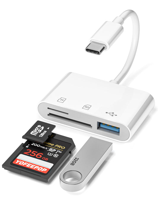 YOFEEPOP SD Card Reader, USB 3.0 Type C Memory Card Adapter, SD/TF Card Reader with USB 3 Port, SD Card Reader Compatible with iPhone 17/16/15