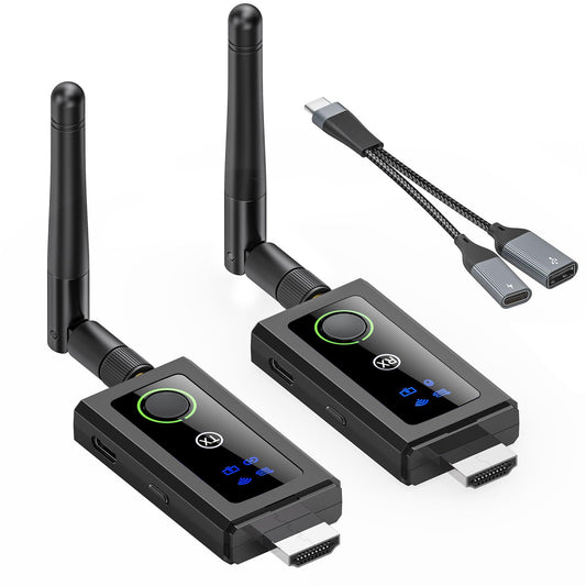 KCEVE Wireless HDMI Transmitter and Receiver 200M/660FT, 5G / 4K Decoding Wireless HDMI Extender Kit with KVM Function USB Mouse/Keyboard Port and 2