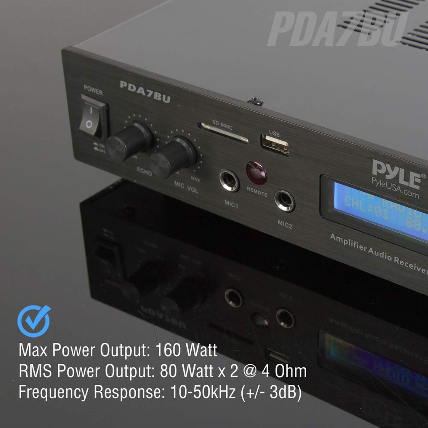 Pyle Bluetooth Home Theater Amplifier - 200 Watts into 5 Channels with Subwoofer Out, Easy Karaoke - Dual Mic, Wireless Streaming, USB/SD with MP3